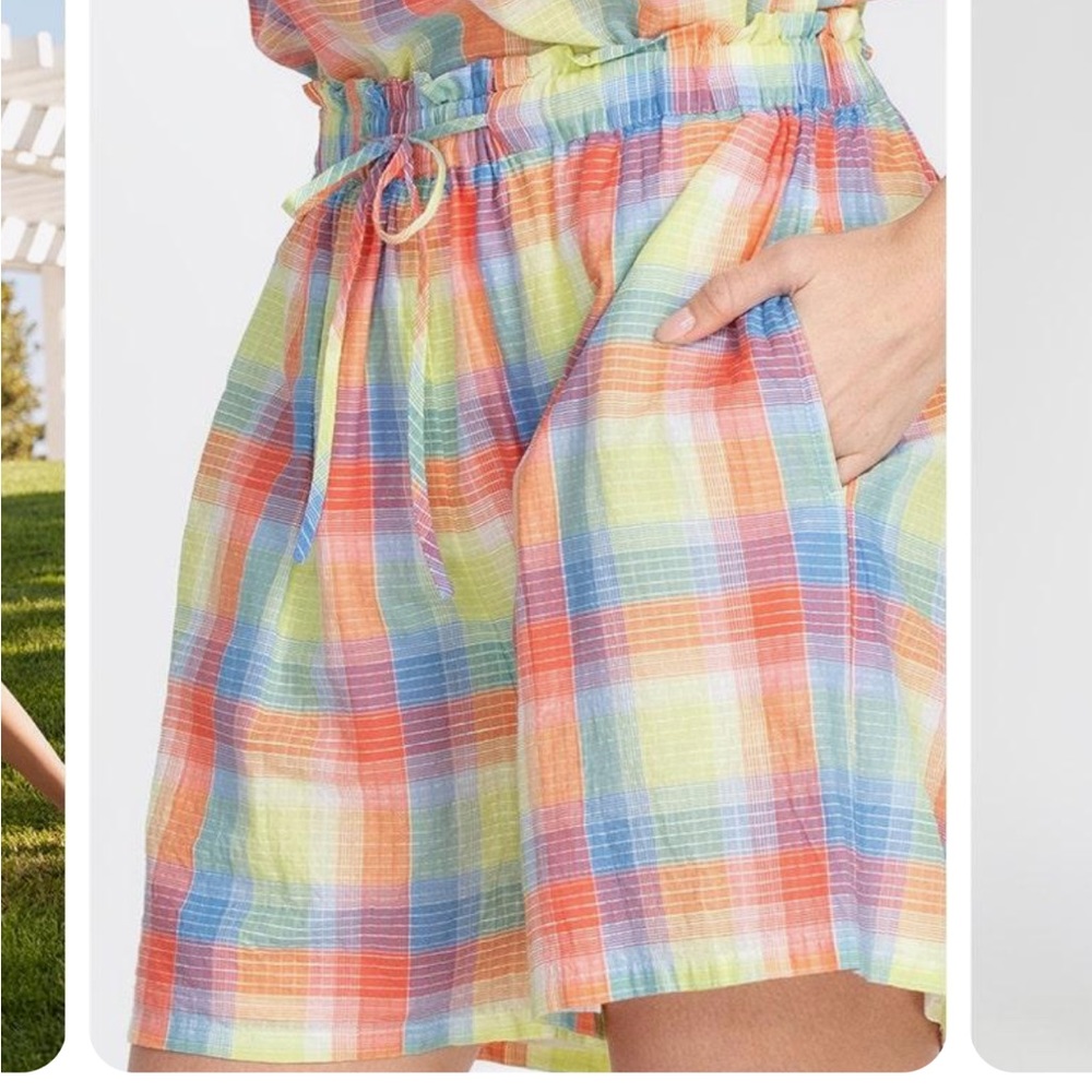 Johnny Was Workshop Delacey Plaid Paperbag Waist Shorts w Pockets w MEASUREMENTS - Picture 2 of 14